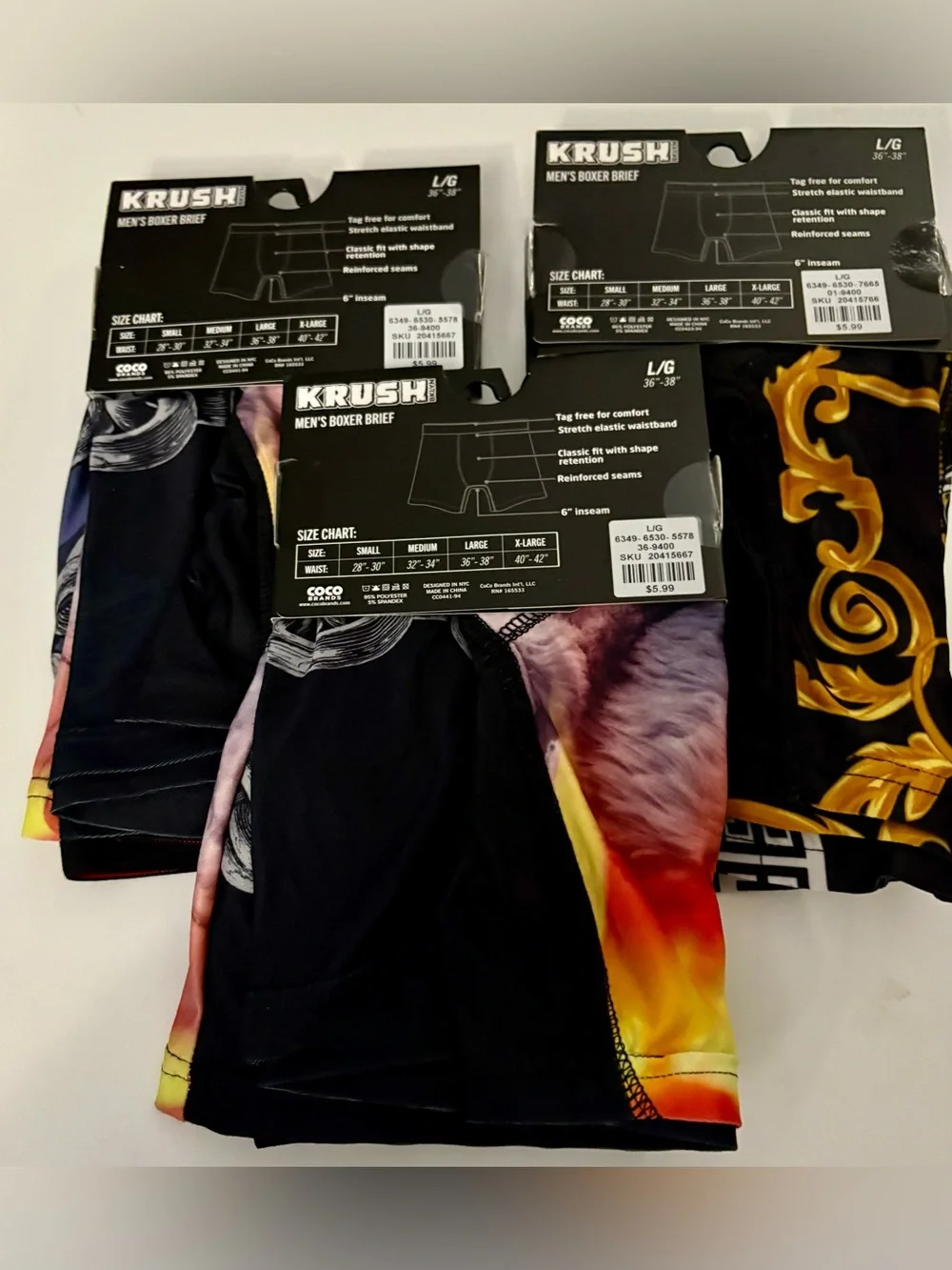 3 Pairs NEW In Pkg Teddy Bears & Lion Boxer Briefs Men's Size LARGE 36/38 Krush